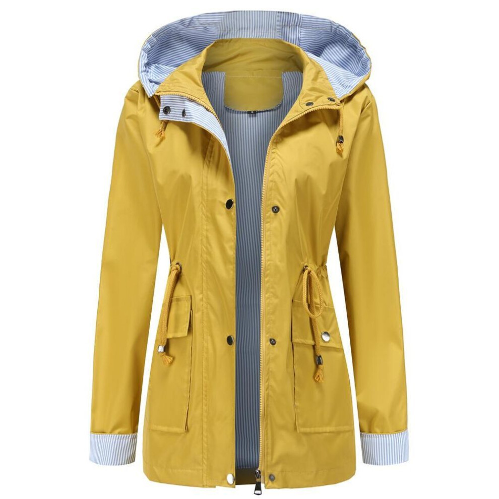 (yellow, M) Women&apos;s Outdoor Hiking Jacket Lightweight Water Repellent Light Rain Hooded Windbreaker Raincoat Running Walking Trench Coat Daily Outwear Outfit