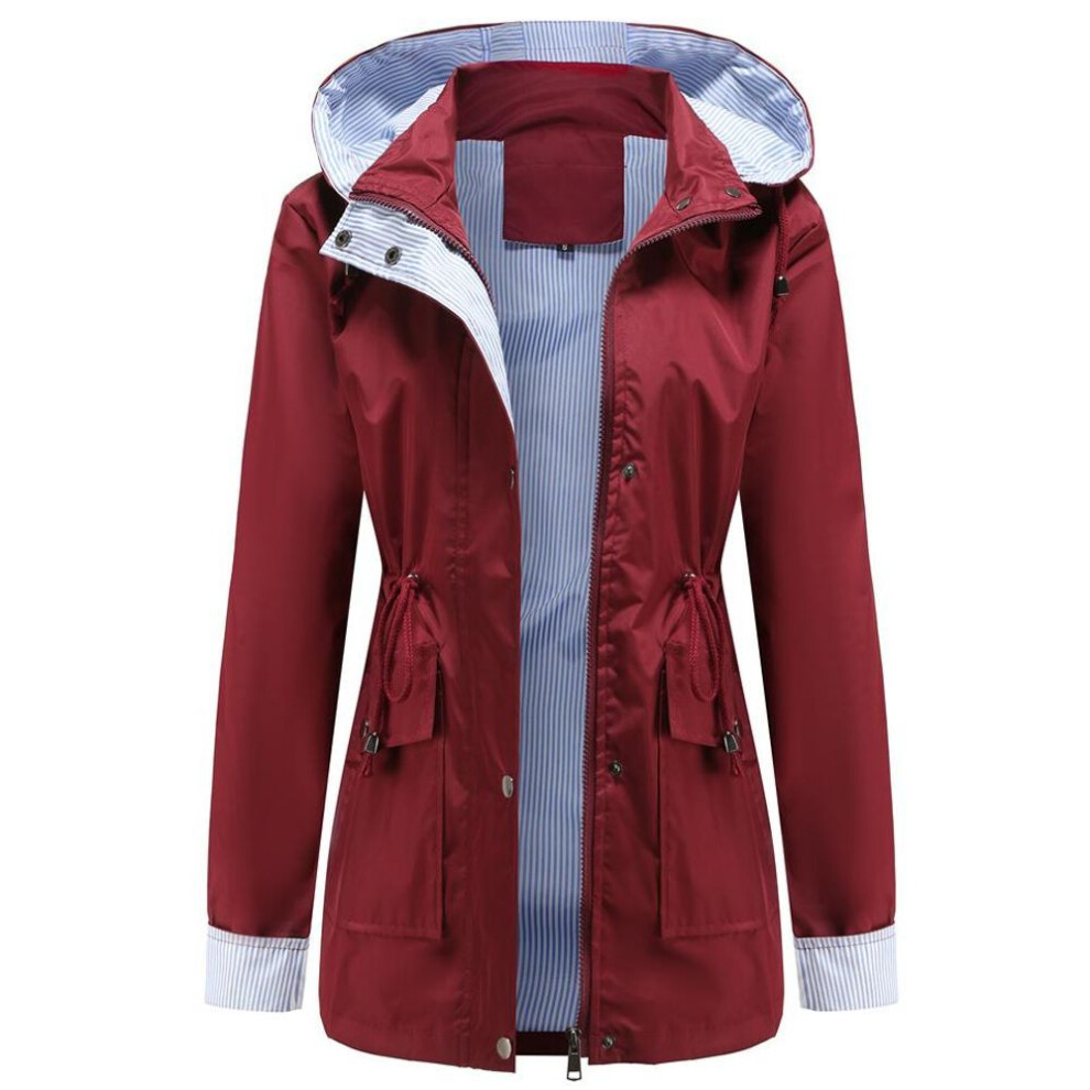 (burgundy, 2XL) Women&apos;s Outdoor Hiking Jacket Lightweight Water Repellent Light Rain Hooded Windbreaker Raincoat Running Walking Trench Coat Daily Outwear Outfit