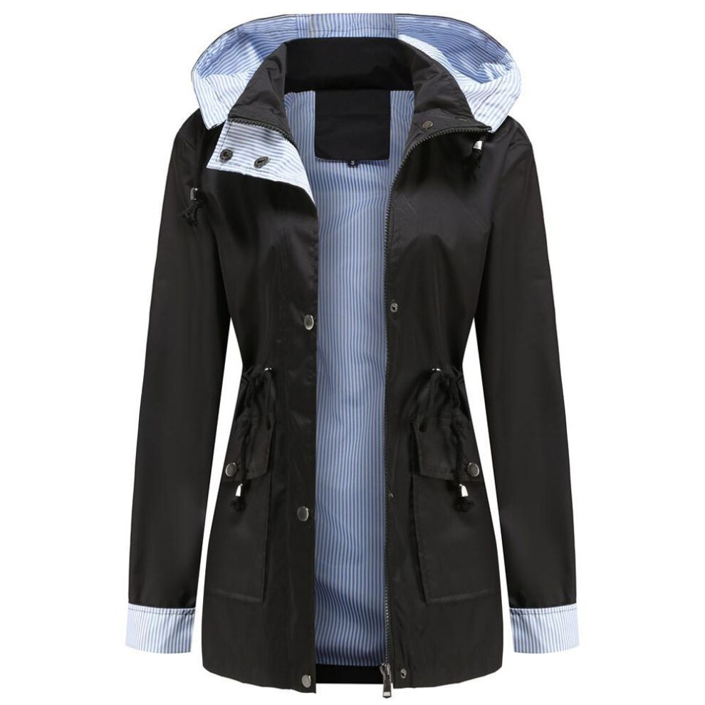 (black, L) Women&apos;s Outdoor Hiking Jacket Lightweight Water Repellent Light Rain Hooded Windbreaker Raincoat Running Walking Trench Coat Daily Outwear Outfit