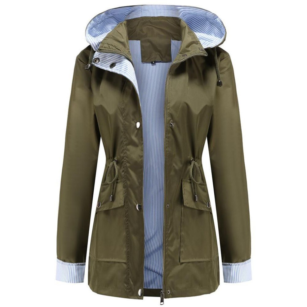 (green, XL) Women&apos;s Outdoor Hiking Jacket Lightweight Water Repellent Light Rain Hooded Windbreaker Raincoat Running Walking Trench Coat Daily Outwear Outfit