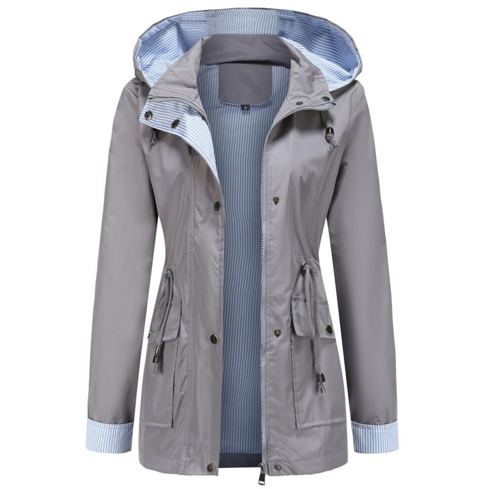 (grey, 3XL) Women&apos;s Outdoor Hiking Jacket Lightweight Water Repellent Light Rain Hooded Windbreaker Raincoat Running Walking Trench Coat Daily Outwear Outfit