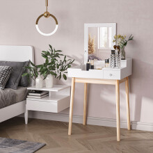 HOMCOM Dressing Table Vanity Desk Flip-up Mirror 2 Drawers, White