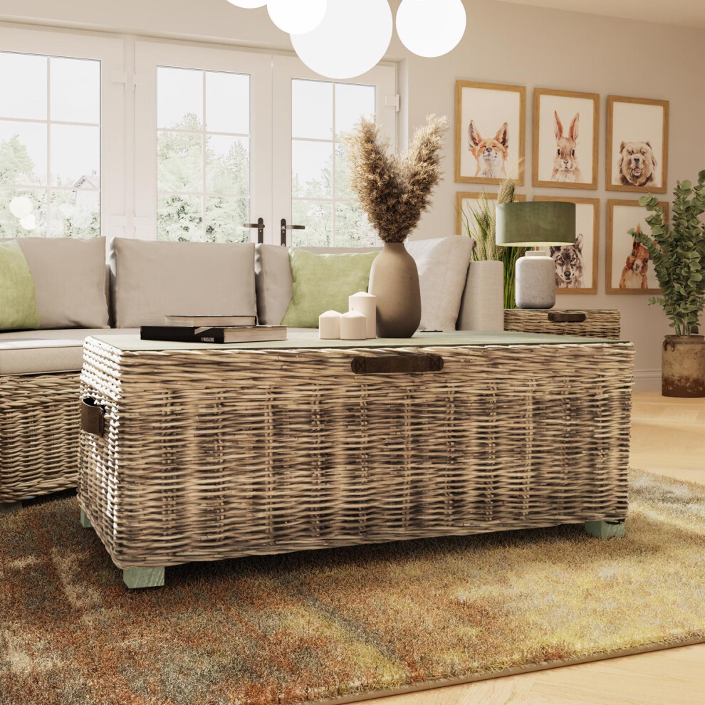FWStyle Kubu Rattan Storage Coffee Table Living Room Furniture Limewash
