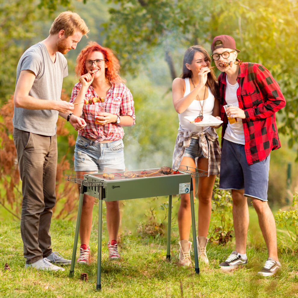 Outsunny Portable Charcoal Barbecue Grill With Seasoning Baskets And Hooks