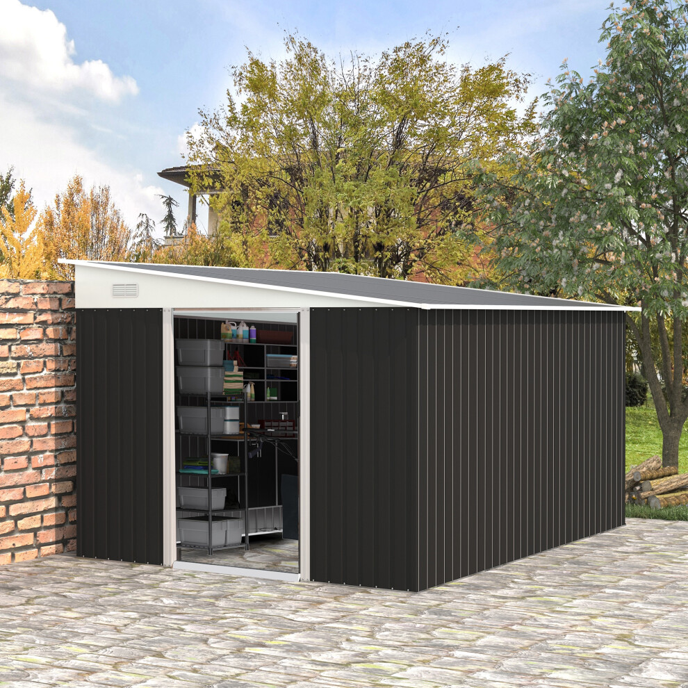 Outsunny Steel Garden Storage Shed w/ Sliding Doors Black