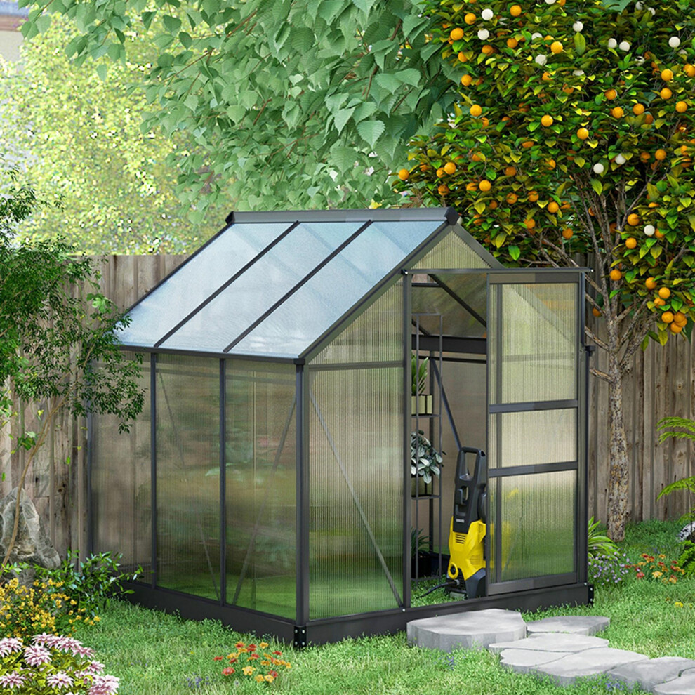 Outsunny 6X6ft Walk-In Polycarbonate Greenhouse Plant Grow Galvanized Aluminium