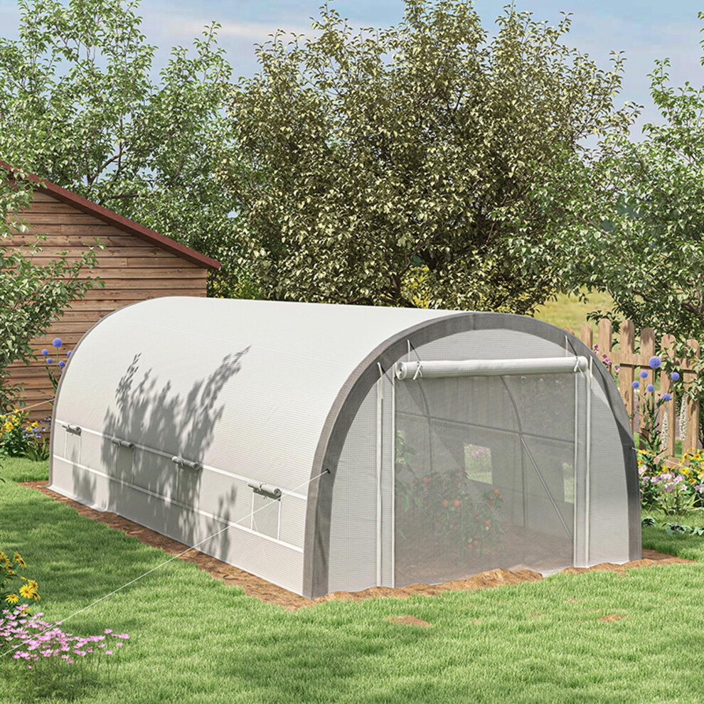 Outsunny Walk-In Tunnel Greenhouse, Upgraded Structure, Mesh Door & Windows