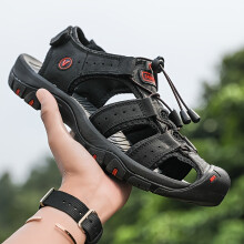 (Black, 9.5) Summer 2024 Breathable faux Sandals - Non-Slip for Hiking & Beach Sports, Casual Outdoor Footwear with Adjustable Laces