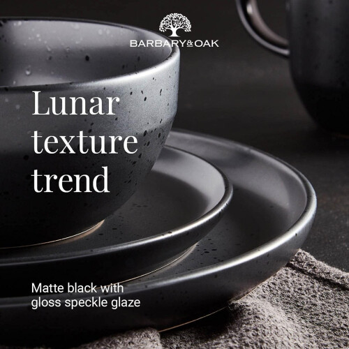 BO867005BLK Luna 16 Piece Dinnerware Set, Stoneware, Matte Black with Gloss Speckle 2