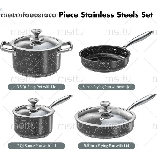 (7 Pcs Cookware Set) Stainless Steel Cookware Set, 7-Piece Induction Cookware Set with Warming Handles, Non-Stick Cookware Set 1