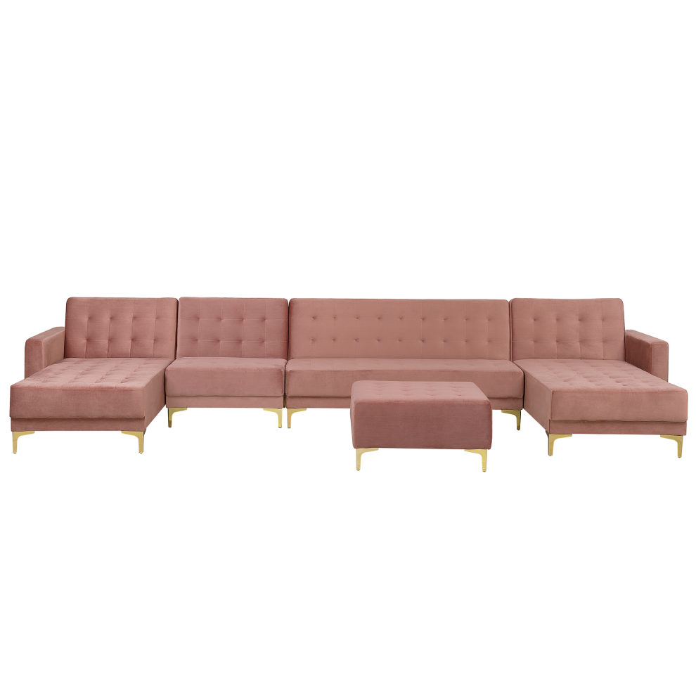 6 Seater U-Shaped Modular Velvet Sofa with Ottoman Pink ABERDEEN