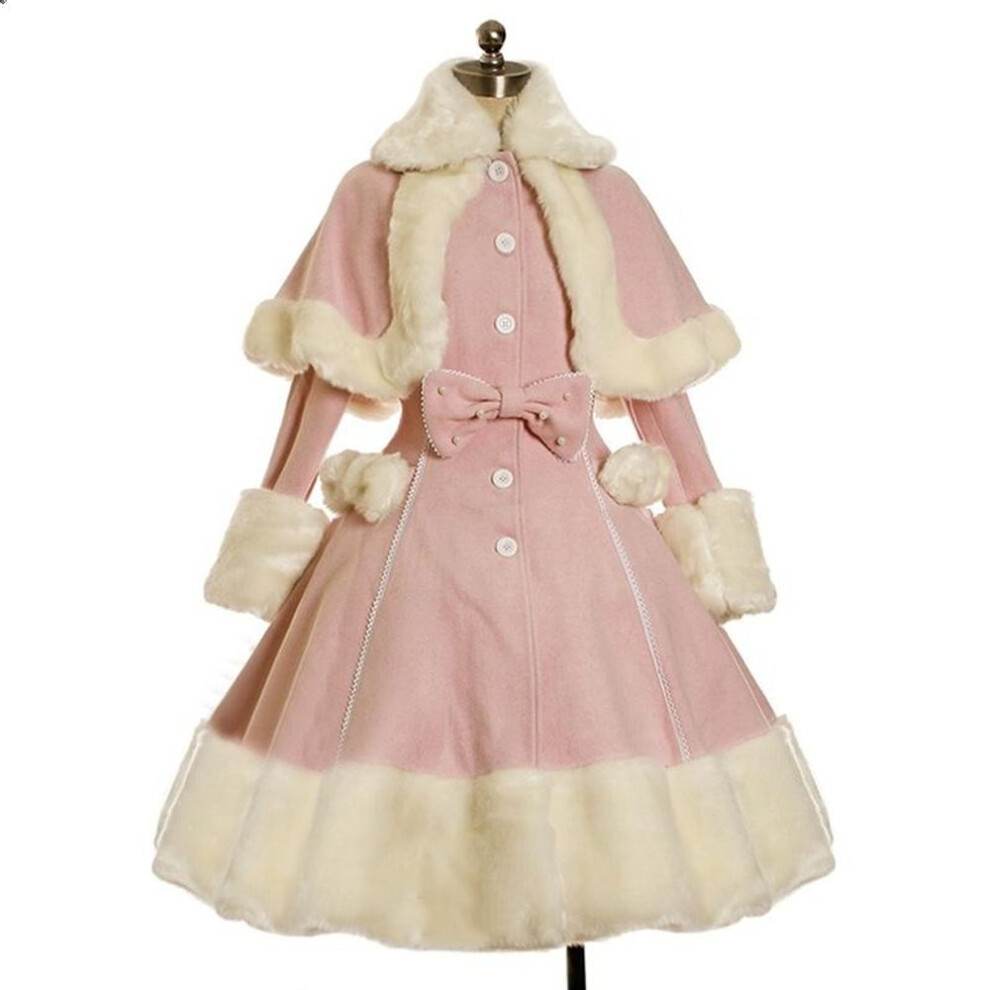 (pink, XXXXL) Women&apos;s Fashion Long Sleeve Fur Coats Vintage Gothic Victorian Cute Lolita Bowknot Dress Autumn Winter Warm Lapel Dresses Coat Fantasy Cosplay Co