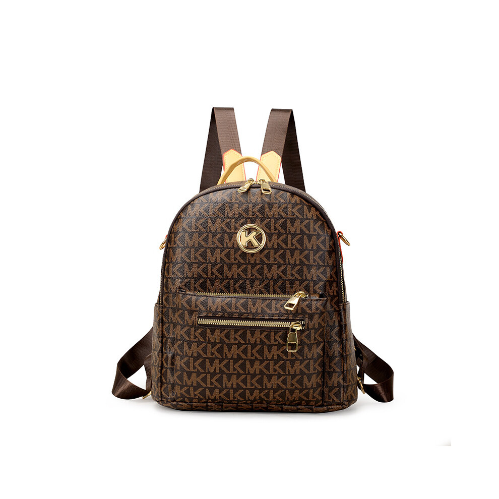 (Brown) Womens Capacity Large Backpack Trendy Pu Leather Fashionable Stitching Bag