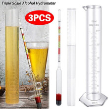 Alcohol 3pcstriple Scale Hydrometer Test Jar For Home Wine Densitometer Brew