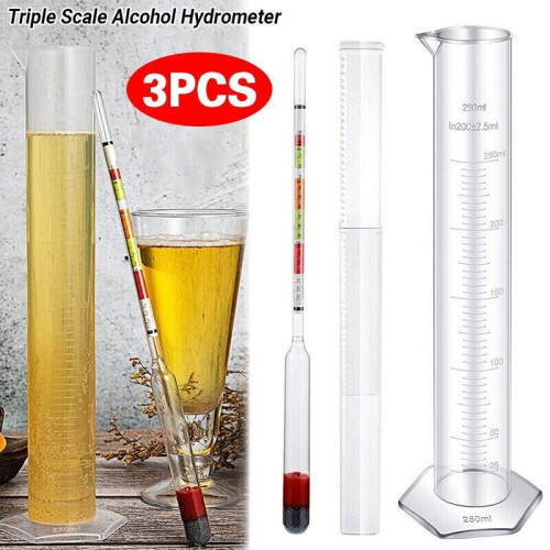 Alcohol 3pcstriple Scale Hydrometer Test Jar For Home Wine Densitometer Brew