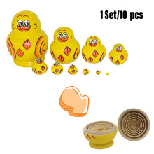 10-Piece Hand-Painted Wooden Babushka Nesting Dolls – Yellow Duck Cartoon Design for Decor & Gift