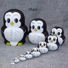 Set Of 10pcs Lovely Penguin Printed Russian Babushka Matryoshka Nesting Doll