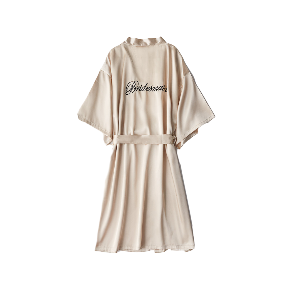 (Bridesmaid Champagne, M) Satin Bride Champagne Bridesmaid Kimono Shower Robe Party Wedding Dressing Gown