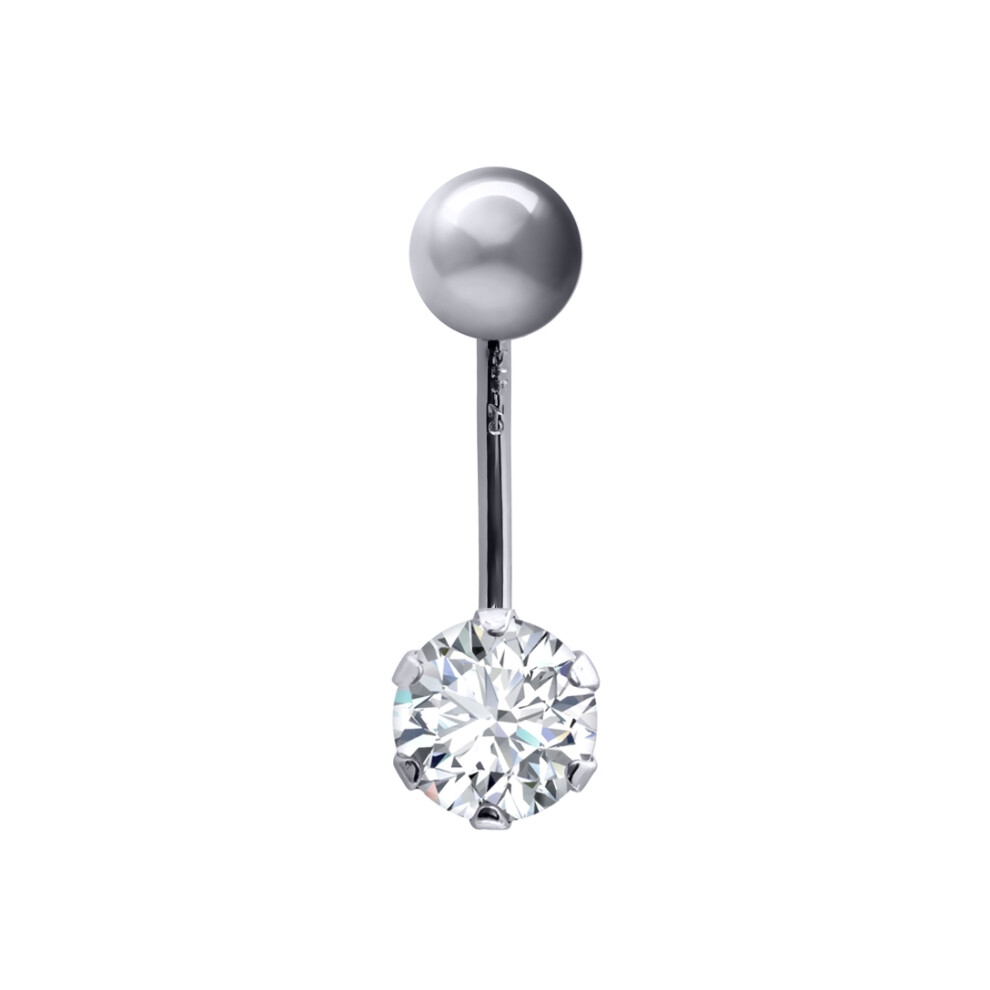 Jewelco London Ladies 9ct White Gold 6mm Cubic Zirconia Solitaire Banana Belly Bar Body Piercing 10mm - JBJ101-ABC