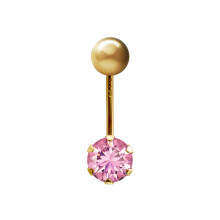 Jewelco London Ladies 9ct Yellow Gold 6mm Cubic Zirconia Solitaire Claw Set Banana Belly Bar 10mm JBJ100-ABC