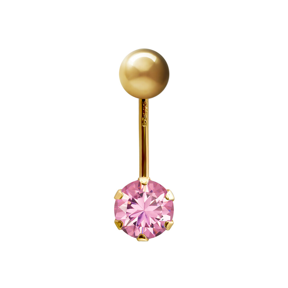 Jewelco London Ladies 9ct Yellow Gold 6mm Cubic Zirconia Solitaire Banana Belly Bar Body Piercing 10mm - JBJ100-ABC