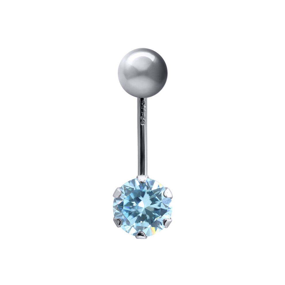 Jewelco London Ladies 9ct White Gold 6mm Cubic Zirconia Solitaire Banana Belly Bar Body Piercing 10mm - JBJ101-ABC