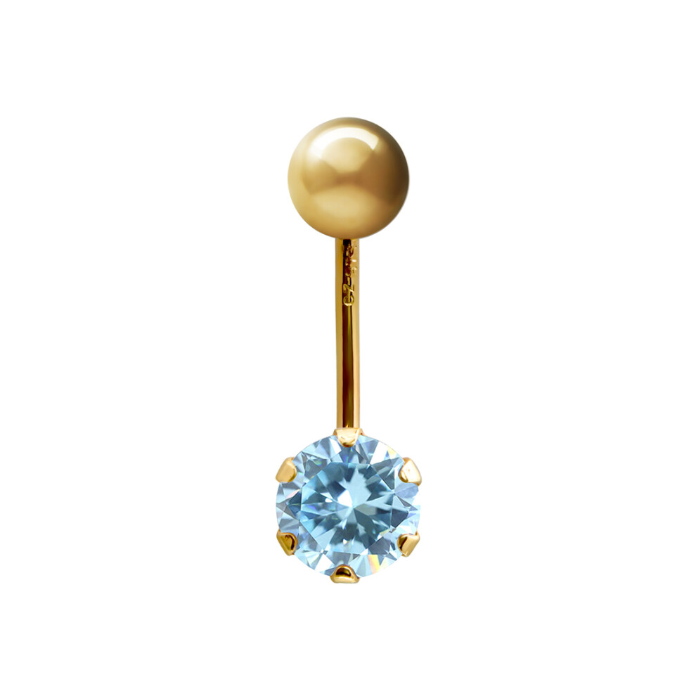 Jewelco London Ladies 9ct Yellow Gold 6mm Cubic Zirconia Solitaire Banana Belly Bar Body Piercing 10mm - JBJ100-ABC