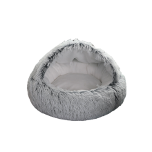 (Grey, 60cm/23.62in) Pet Cat Warm Cave Bed Hooded Donut Cozy Soft Plush Puppy Mat Nest Warming Self