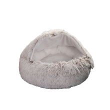 (WhiteCoffe, 60cm/23.62in) Pet Cat Warm Cave Bed Hooded Donut Cozy Soft Plush Puppy Mat Nest Warming Self