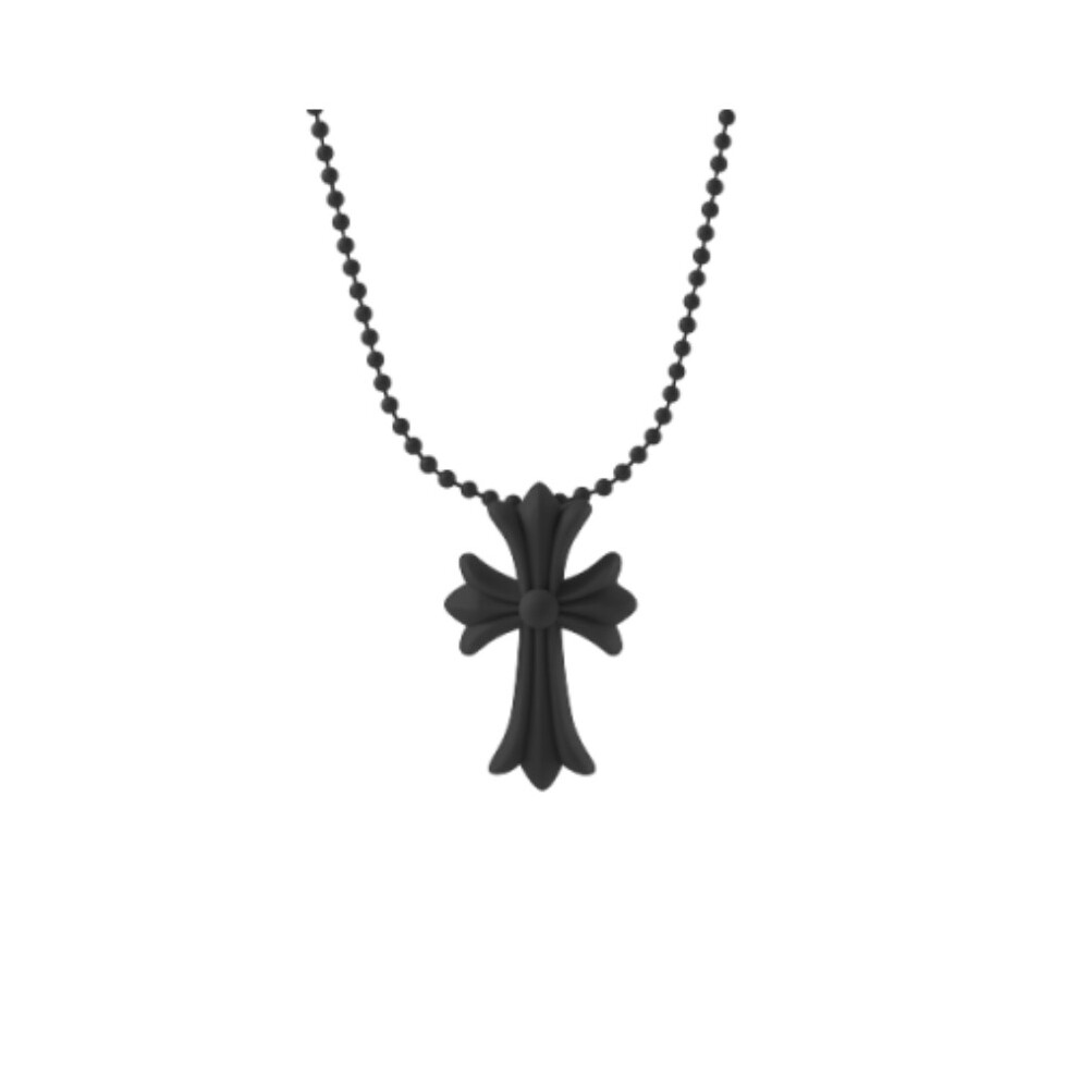 (Black) Hearts Crucifix Chrome Religious Vintage Punk Pendant Amulet Pvc Cross Necklace