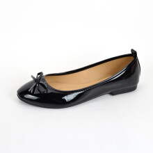 (Black, 38Foot Length=24cm/9.4 in) Ballet Round Shoes Toe Flat Solid Color Pu Leather Bow Low Women Breathable Heel