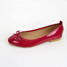 (Red, 38Foot Length=24cm/9.4 in) Ballet Round Shoes Toe Flat Solid Color Pu Leather Bow Low Women Breathable Heel