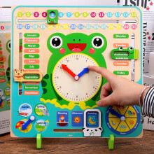 Frog Wooden Kids Clock - Educational Puzzle Toy for Early Learning, Numbers, Shapes, Colors, Hand-Eye Coordination