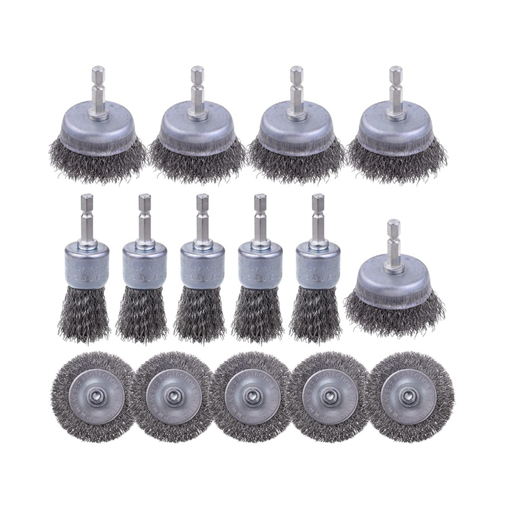 15 Pack Carbon Steel Wire Wheel Brush, Cup Pen Brush Set For Rust Removal, Corrosion And Scrub Surfaces 4852694747961