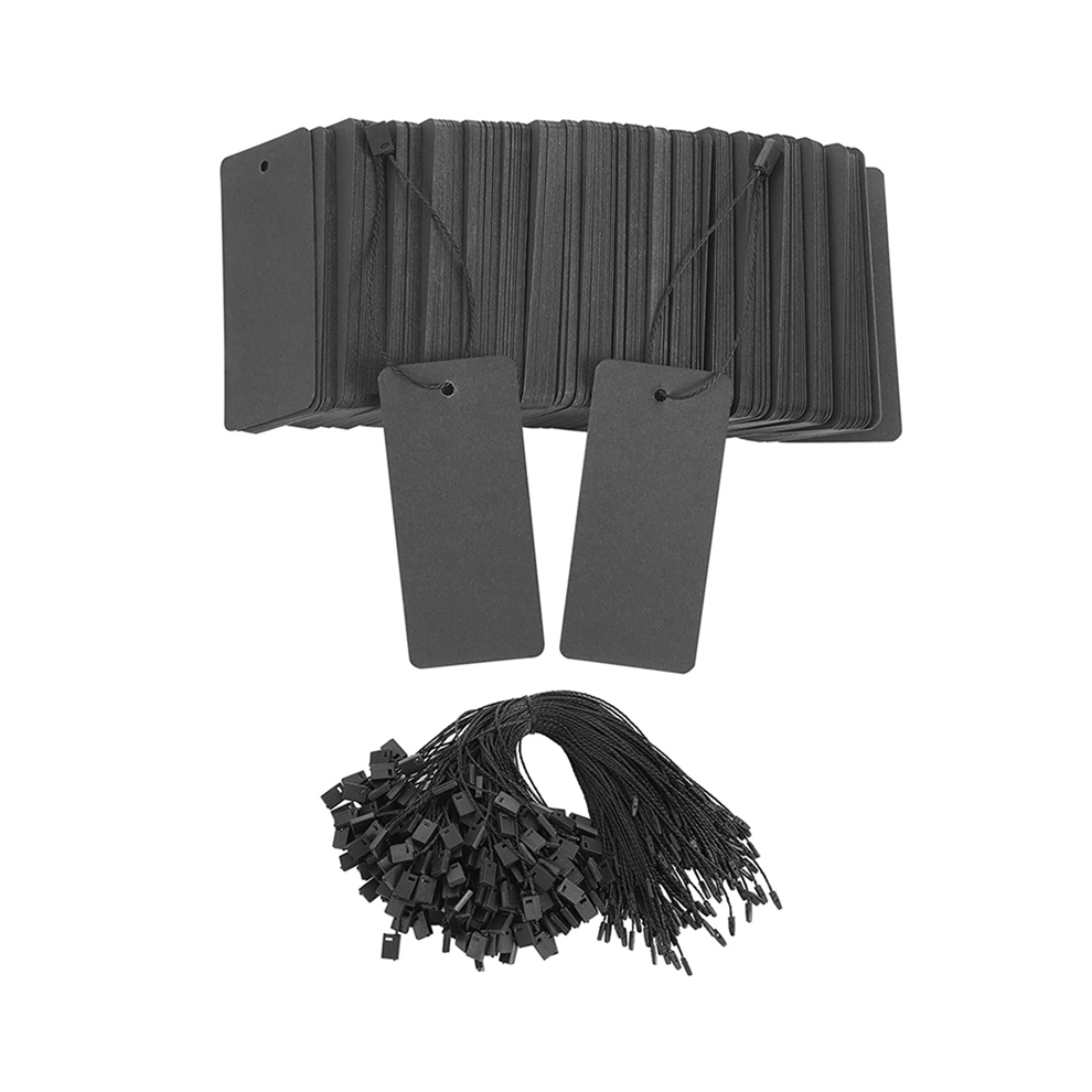 Lot de 400 étiquettes de prix noires avec ficelle, épingles de sûreté pour cadeaux, vêtements personnalisés, papier kraft à suspendre