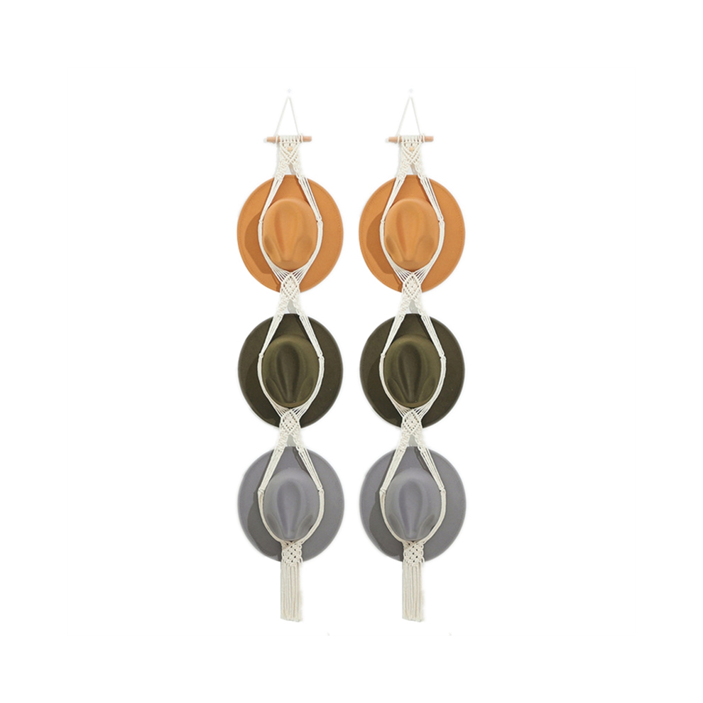 Macramé Hoedenrek Voor Hanger Wanddisplay, Bohe Mia Houder Organizer Opslag Decoratieve Brede Rand Pet - 2-Pack-image