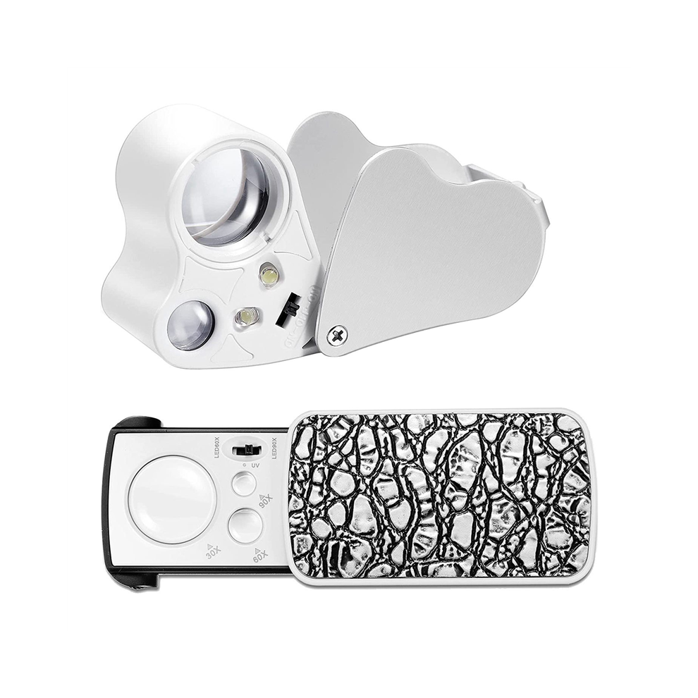 2 Pezzi Lente D'ingrandimento Per Gioiellieri 30X 60X 90X Lente D'ingrandimento Per Gioielli Con Anello Luminoso A Led