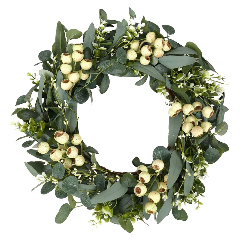 20 Inch Wreaths for Front Door, Green Eucalyptus Wreath Spring with Wildflowers