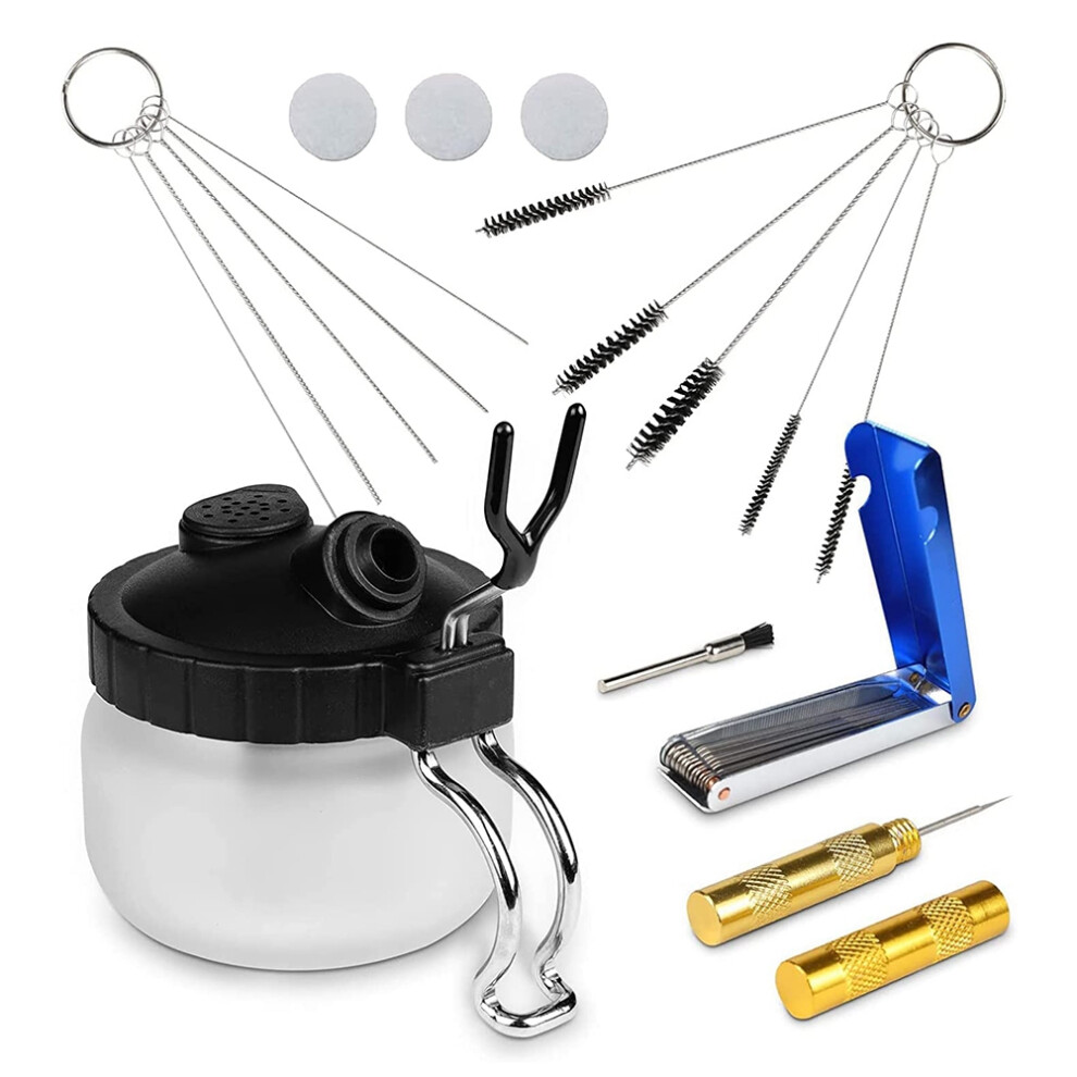 Airbrush 13 Piece Cleaning Kit - Clean Pot Glass Jar With Holder, Mini Brush 4852694715007