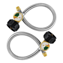 15 Inch RV Propane Hose Pigtail with Gauge for 5-40Lb Tanks - Stainless Braided Quick Connect 2 Pack
