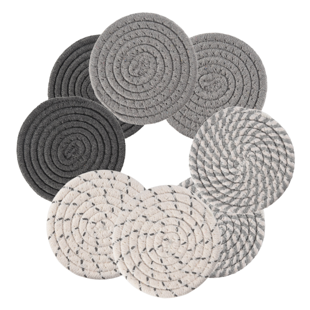8 StüCk GeträNkeuntersetzer Mit Halter, 4 Farben, SaugfäHig FüR GeträNke, Minimalistisches Untersetzer-Set Aus Gewebter Baumwolle FüR Zuhause-image