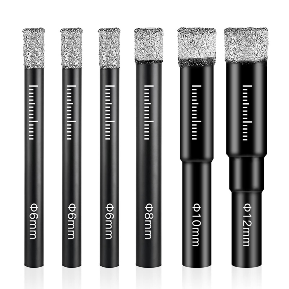 6 Pcs Diamond Drill Bit Porcelain Tile 6mm 8mm 10mm 12mm Bits Sets Round Shank Dry