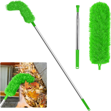 Escova de limpeza de calhas, ferramenta de cobertura com haste extensível telescópica, limpador de proteção de 8,2 pés, fácil remoção, verde