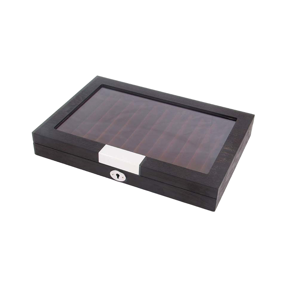 12 Slots Houten Pen Display Box Luxe Koffer met Sleutel Transparant Venster Fontein Opslag Vitrine Organizer-Collectie