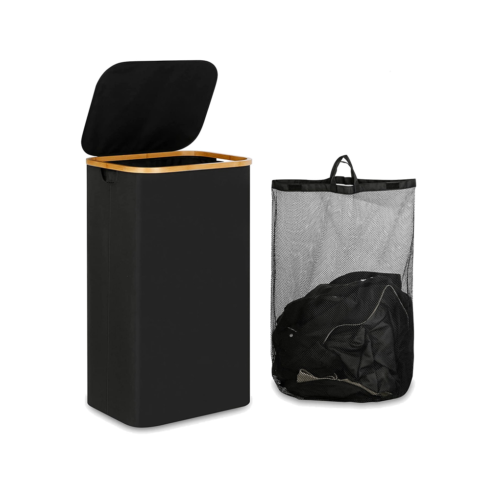 Panier à linge 110 L avec poignée et couvercle, organiseur de panier, sac intérieur amovible pour vêtements et jouets, noir