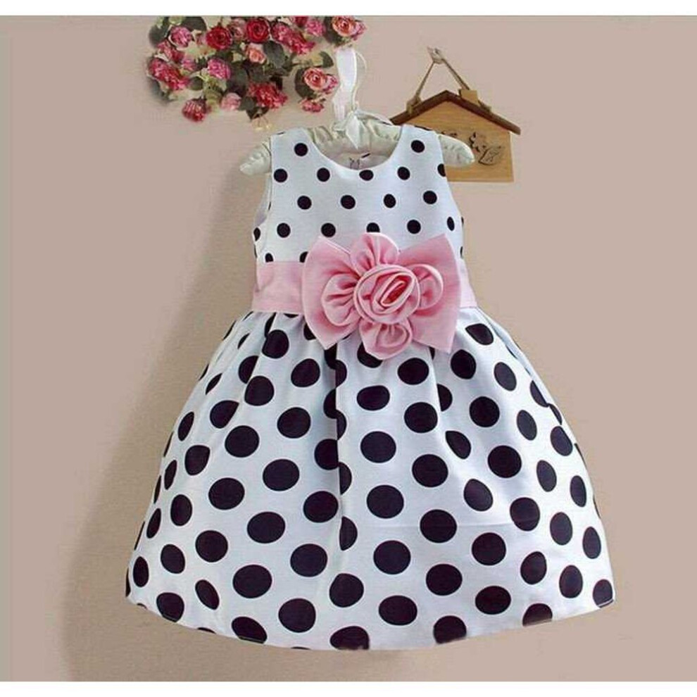 (white, 6-7 Years) Korean Summer Baby Children Sleeveless Dot Flower Belt Girls Dress