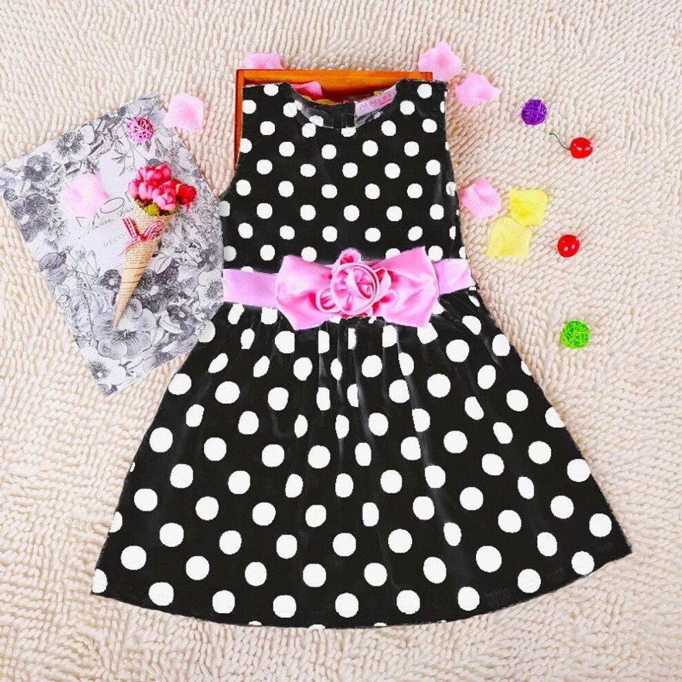 (black, 3-4 Years) Korean Summer Baby Children Sleeveless Dot Flower Belt Girls Dress