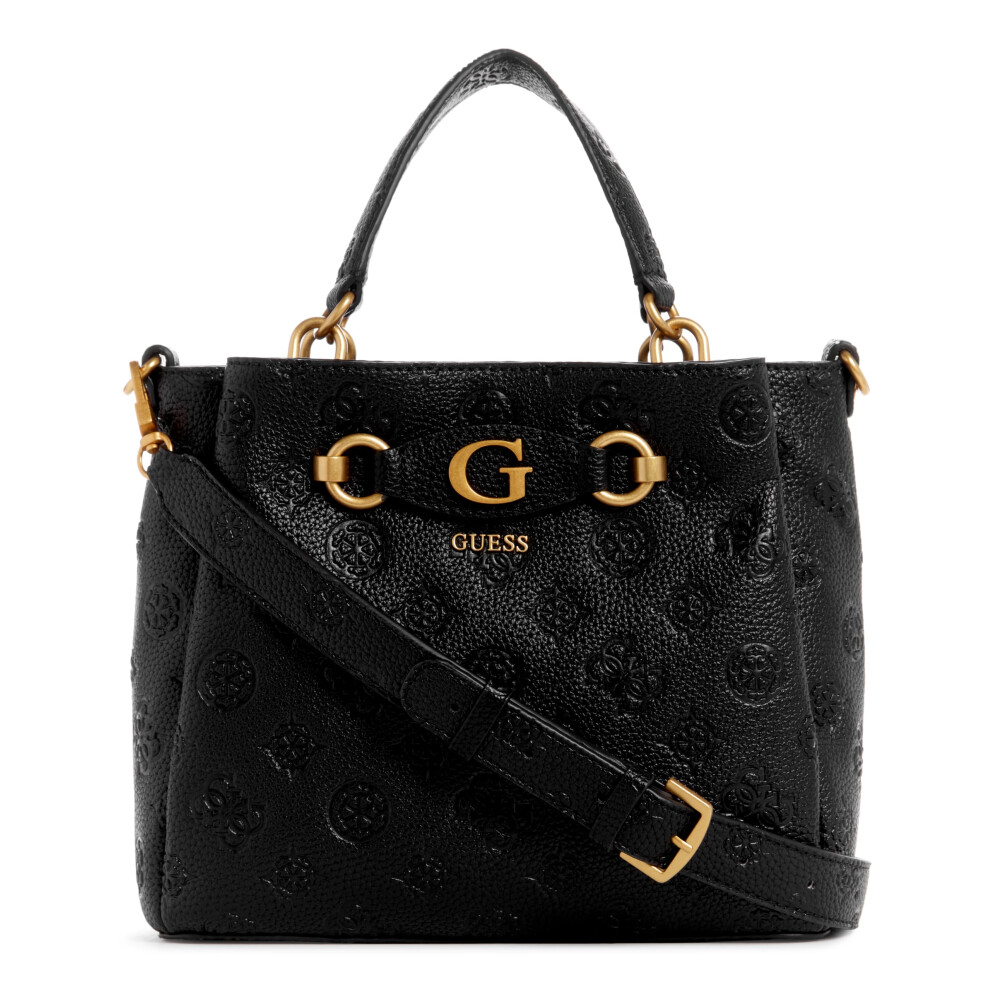 GUESS Izzy Peony Small Girlfriend Satchel Black Logo