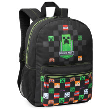 Minecraft Kids School Backpack with Zipped Front Pocket for Sports Gym Travel - Gamer Gifts (Black)