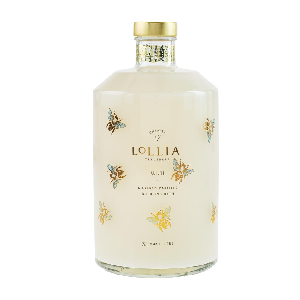 Lollia Wish Bubble Bath 33.8 Fl. Oz. Sugared Pastille Scent Gentle & Moisturizing Luxury Bubble Bath Soap With Hydrating Ingredients Body Skin Ca